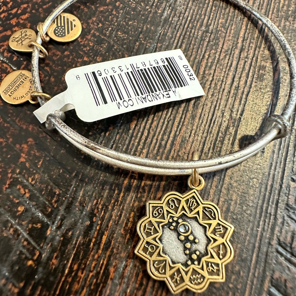 NWT Alex and Ani Two Tone Silver/Gold Virgo Charm Bangle Bracelet